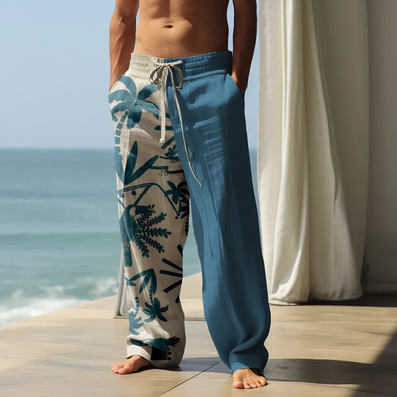 Summer Men's Casual Beach Pants Wide Leg Pants Hawaiian Style 3D Printed Simple Wide Leg Pants Pantalones Informales