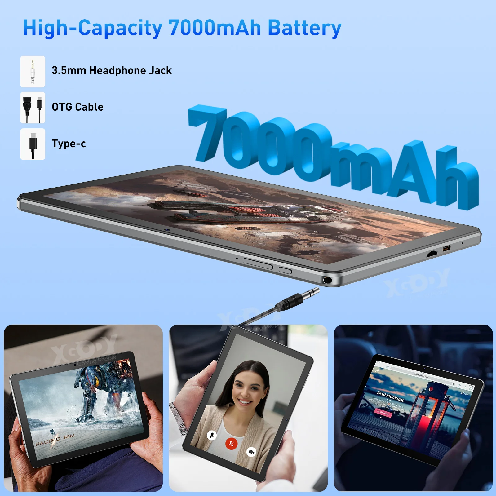 XGODY WiFi Tablet Android Pc 10.1 Inch Kids Learning Education Tablets Children\'s Gift 4GB RAM 64GB ROM Quad-core 7000mAh