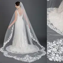 V2299 Wedding Veils Appliques Pattern Chapel Veil One-Layer Wedding Veils With Comb Bridal Veil White Headscarf High Quality