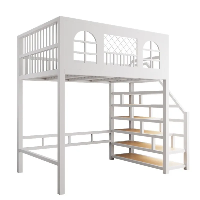 duplex upper bunk wrought iron  loft double-layer multi-functional iron  high and low space-saving elevated