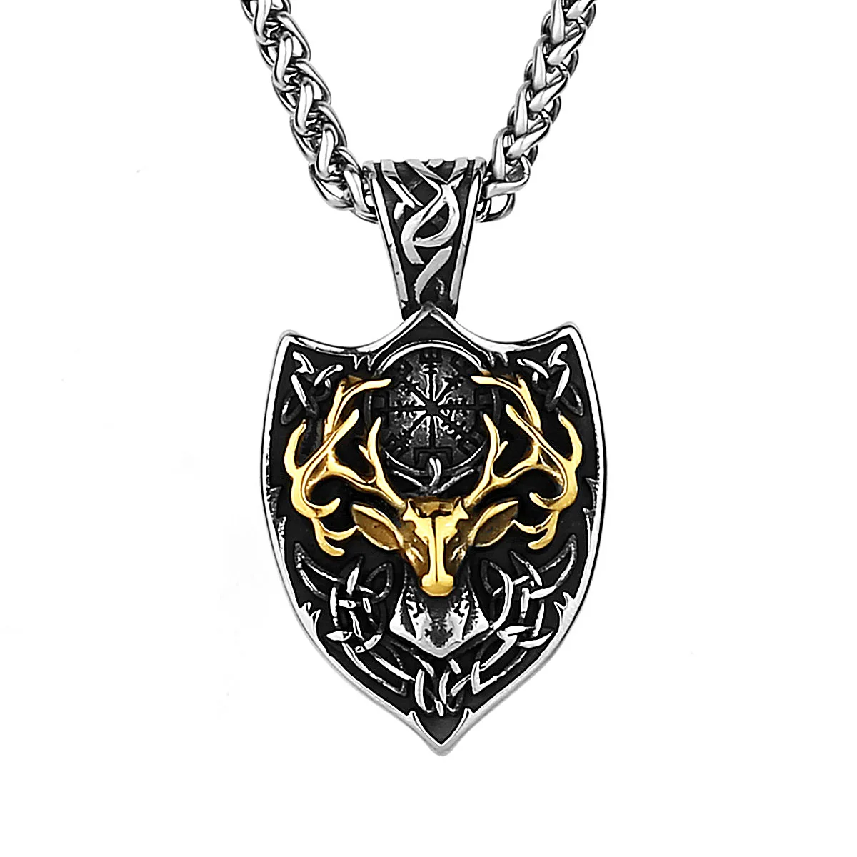 European and American Style Men's Trend Retro Viking Domineering Staghorn Stainless Steel Pendant Necklace