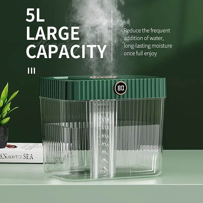 Doppio ugello umidificatore da 5 litri con display LCD diffusore di grande capacità per la camera da letto di casa