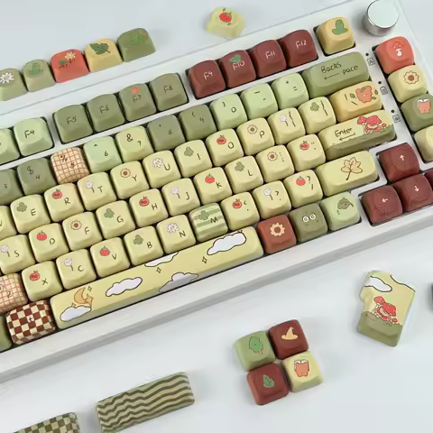 Little Bear Forest Keycap Set MOA Profile Cartoon Cute Custom Keycaps PBT Thermal Sublimation Milky Yellow Green Keyboard Caps