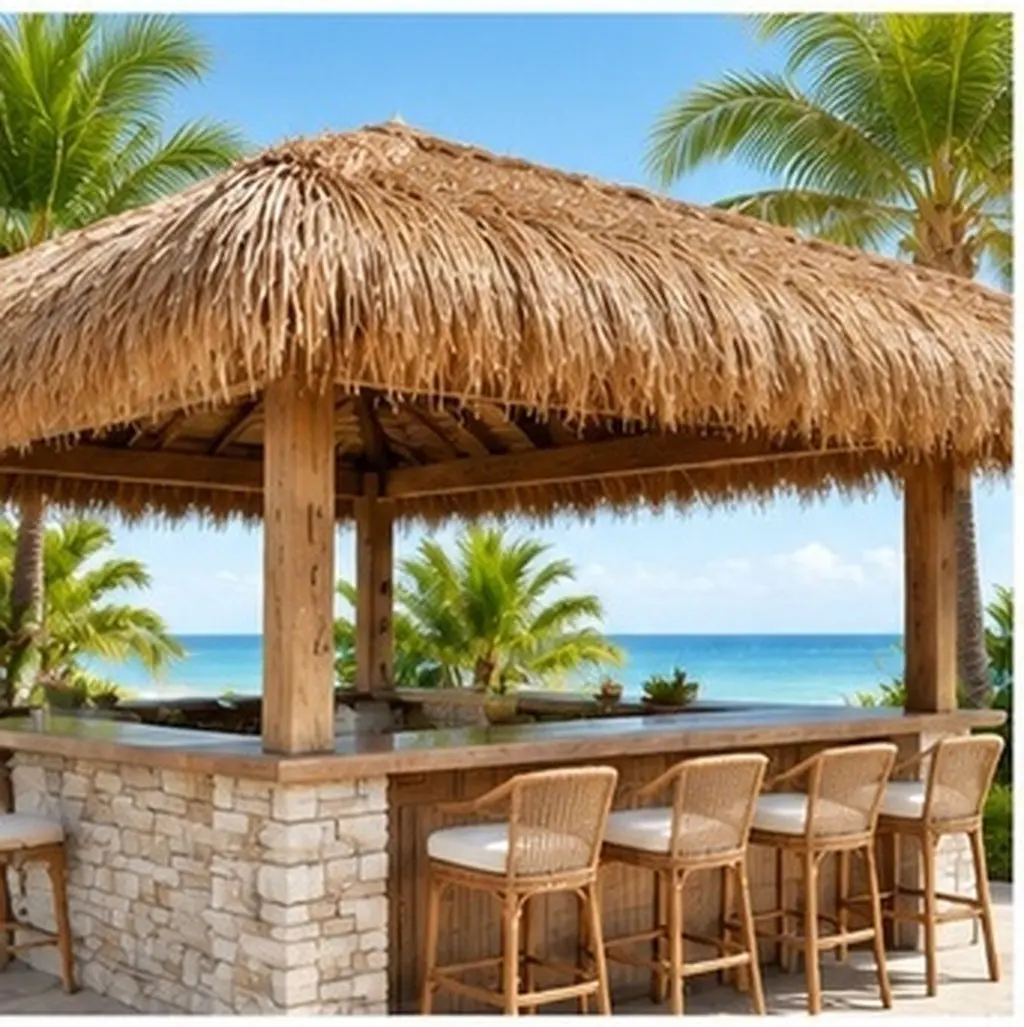 Palapa Hut Grass Roof Thatch Roll Natural Straw Mats Outdoor Pavilion Thatched Roofing Material Party Garden Tiki Bar Straw