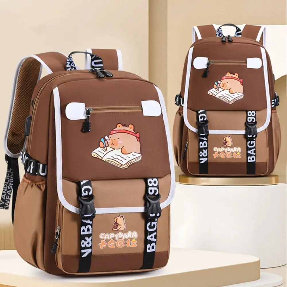حقيبة ظهر بسيطة من النايلون ذات سعة كبيرة حقيبة كتف كابيبارا مقاومة للماء لتخفيف العبء وحقائب الكتب للطلاب