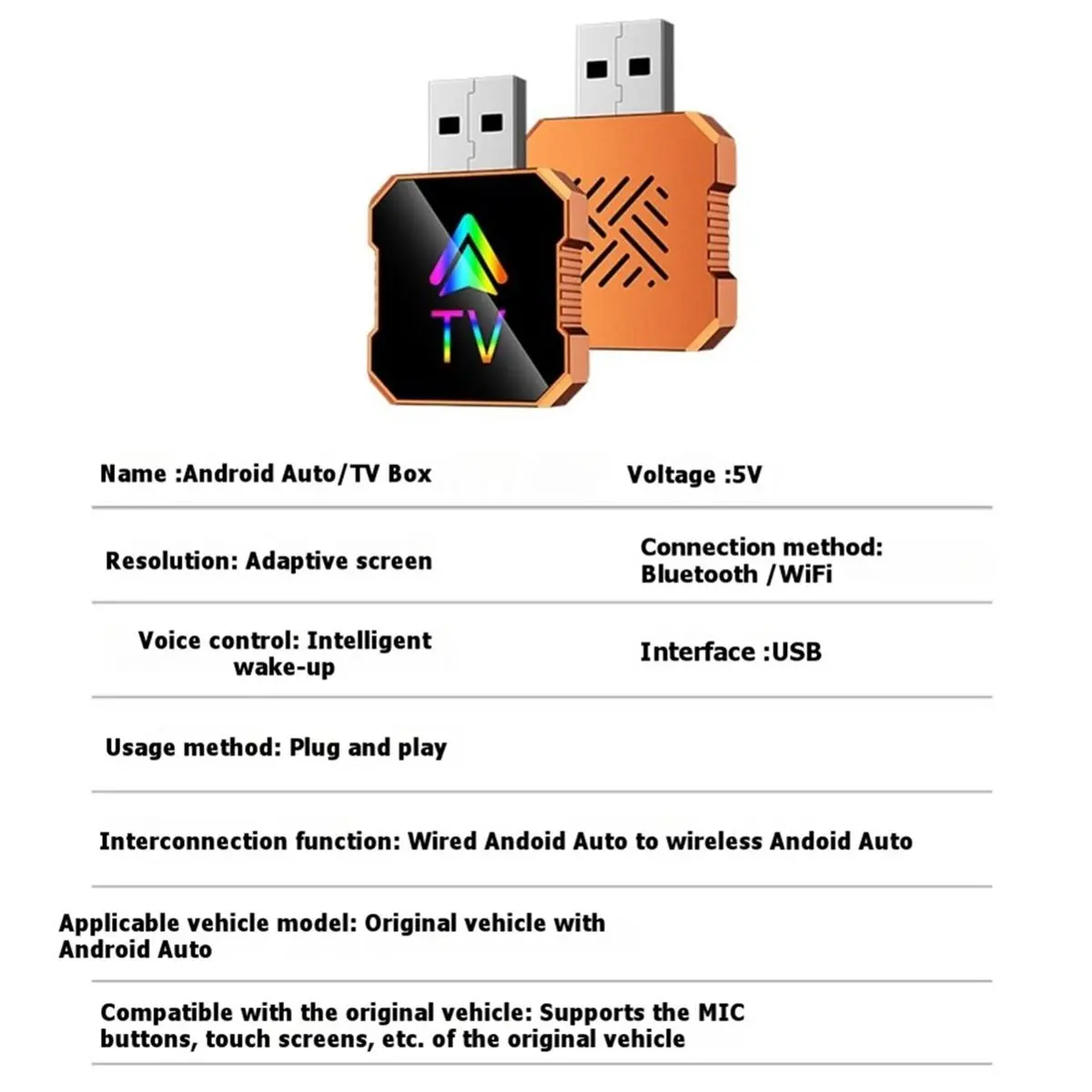 (A99Z] Wired Android Auto to Wireless Android Auto/TV AI Box Bluetooth 5.0 WiFi Adaptive Screen Android Auto Box