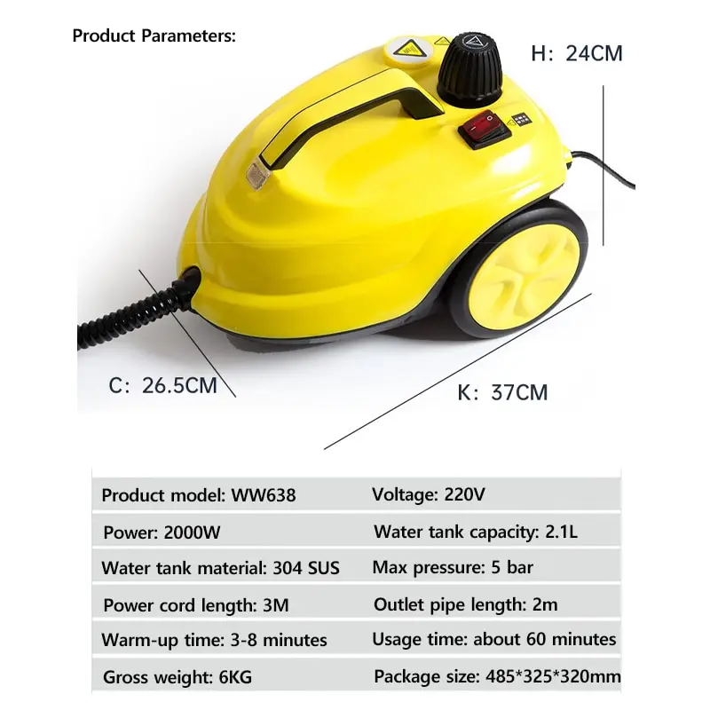 Steam cleaner 2000W multifunctional high-temperature sterilization and disinfection car interior steam cleaner floor kitchen car