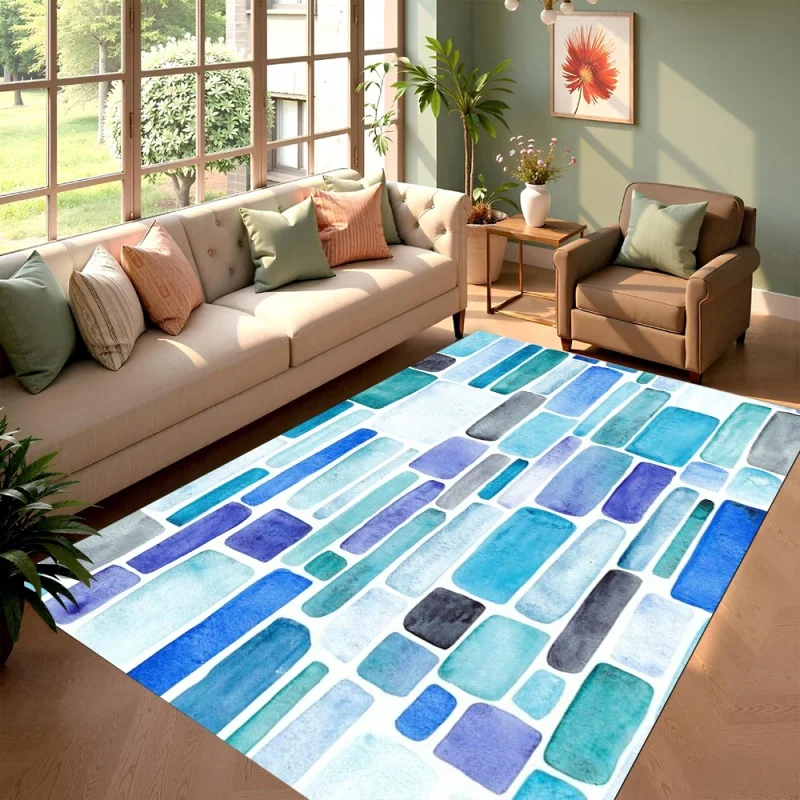 Modern Boho Neutral Abstract Wave Area Rug Non-Slip Floor Mat for Living Room Bedroom Minimalist Earth Tone Home Decor