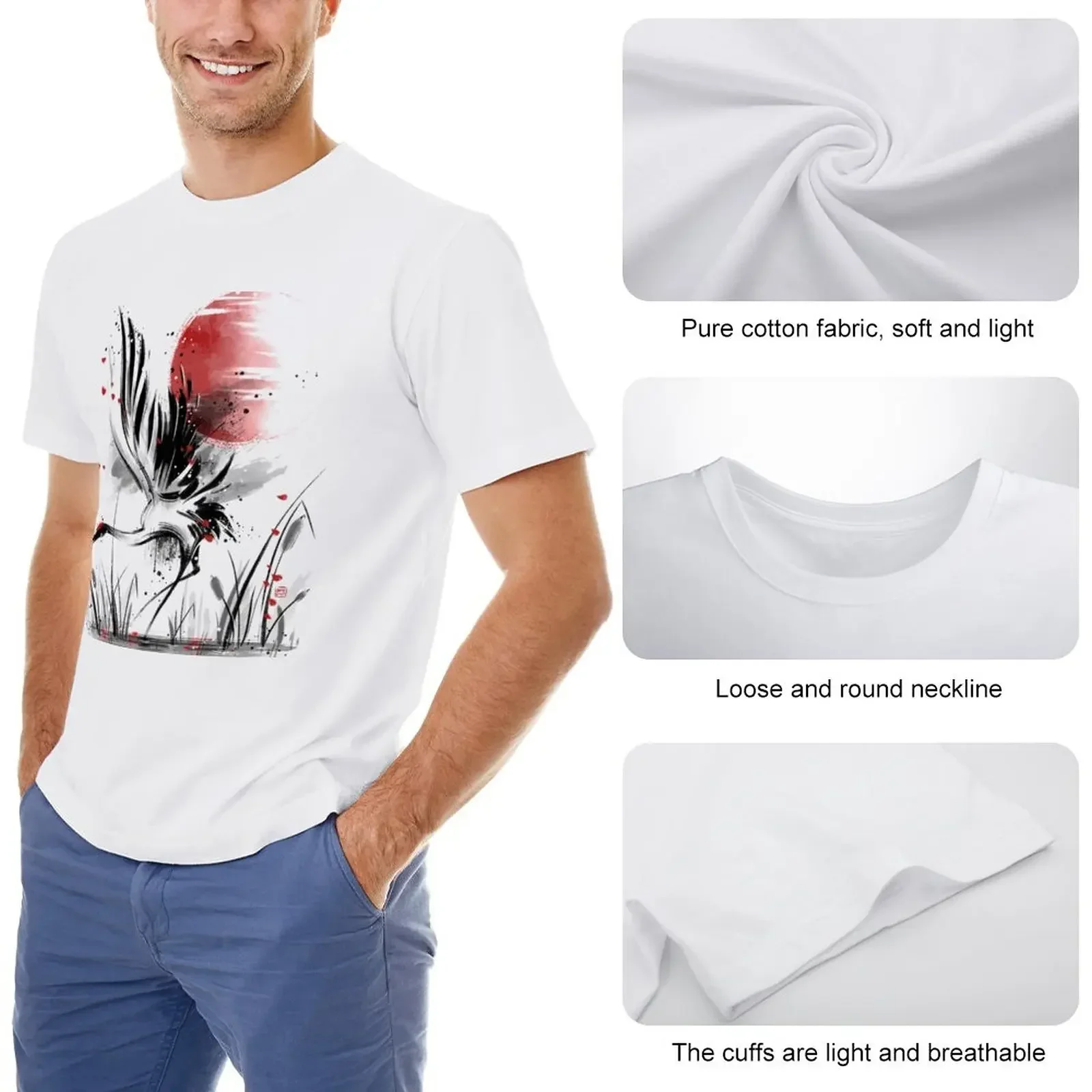 Sumi-e crane T-Shirt designer shirts anime stuff t shirt men