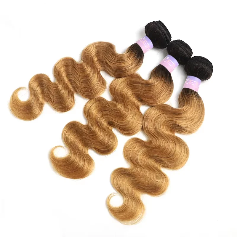 Brazilian Human Hair Bundles 1B/27 Ombre Brown Body Wave Hair Weave Bundles 8-26inch Remy Hair Extension 1/3/4 PCS KEMYHAIR