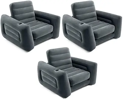 2 in 1 Inflatable Pull Out Sofa Chair and Twin Air Bed Mattress with Cup Holders for Indoor and Outdoor Use for Adults