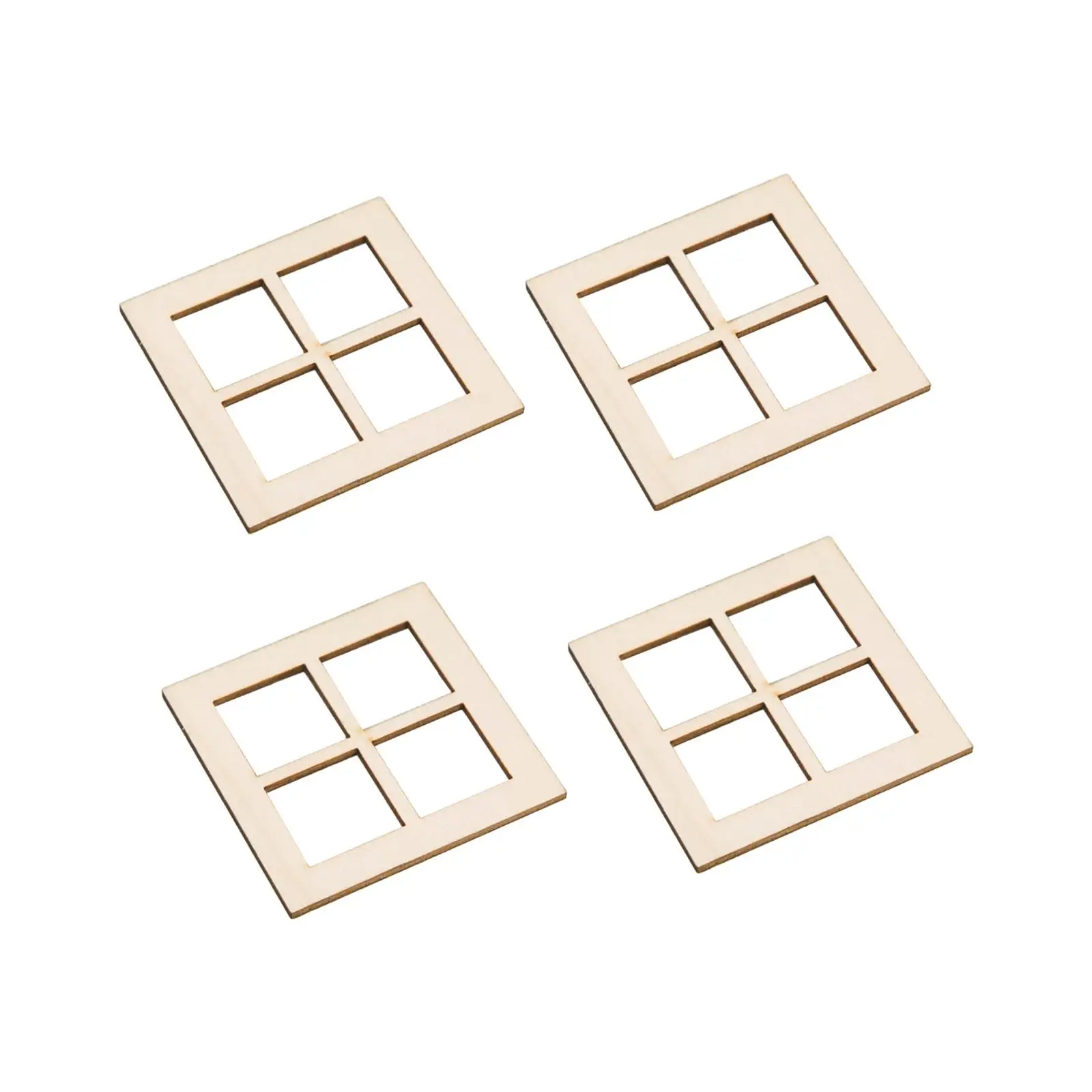 Tiny Wooden Window Frame Miniature Dollhouse Furniture 1 12 Scale Four Pane Unpainted Window Model for Doll House Decor DIY