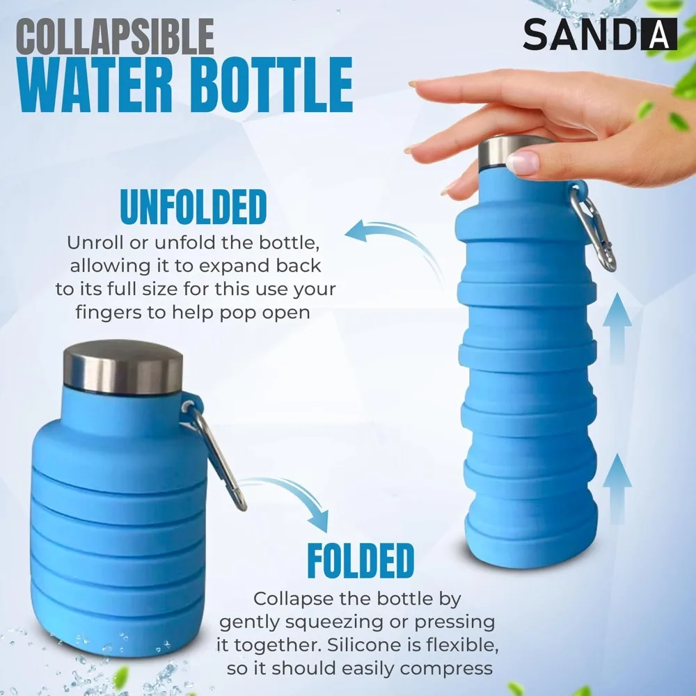 1pc Collapsible Water Bottle, Silicone Foldable Bottles，Reuseable BPA Free  Portable Hiking Cup for Outdoor Mountaineering Tours