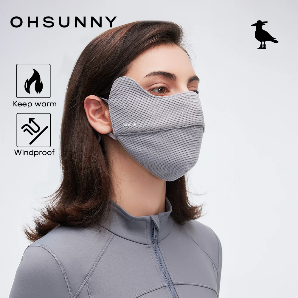 Ohsunny サーマルワッフルテクスチャーフェイスマスク UV保護付き、冬の屋外用暖かい通気性マスク、サイクリング、スキー用