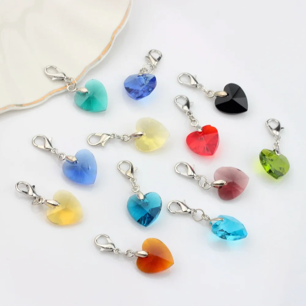 5pcs Crystal Heart Pendants Lobster Clasp For Diy Bracelet Earrings Keychain Jewelry Making Cute Charms Creation Supplies Gifts