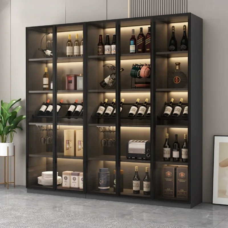 Luxury Corner Wine Cabinets Liquor Wooden Wall Glass Wine Cabinets Living Room Display Botellero Vino European Furniture QF50JG