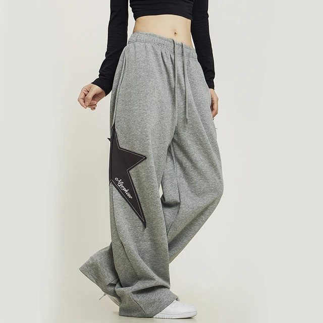 Harajuku Star Printing Jogging Sweatpants Women Vintage Streetwear Patchwork Wide Leg Trousers Hip Hop Loose Straight Pants AliExpress