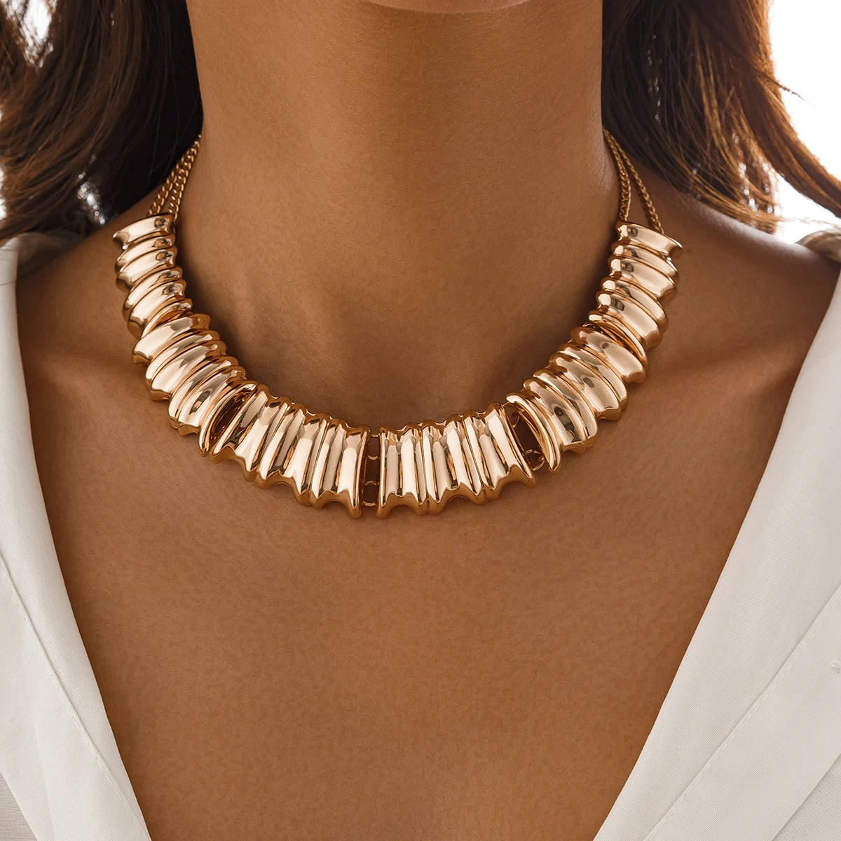 

Lacteo Gothic Gold Color Bilayer Necklace Exaggerate For Women Advanced Minimalist Collarbone Chain Necklace Jewelry Accessories