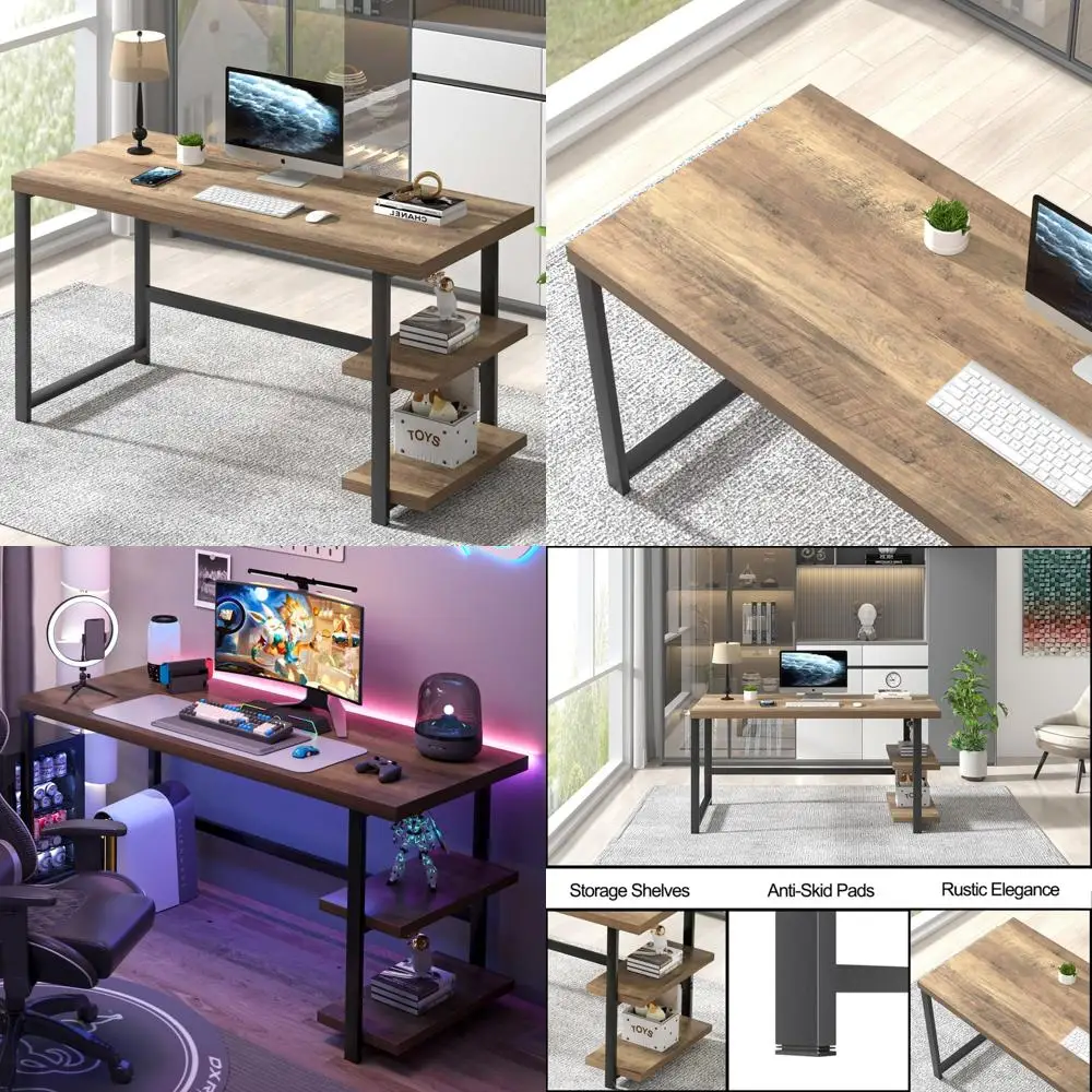 

Modern Storage Computer Desk for Home Office, Writing and Gaming Table with Shelves, Suitable for Living Room and Bedroom
