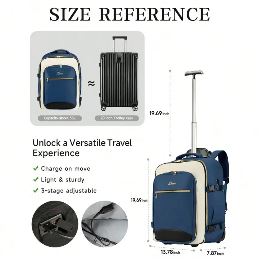 Carry‑On Rolling Backpack With Wheels For Adults Women, Airline Approved Wheeled Travel Laptop Backpack, Foldable Bottom Trolley Backpack, Lightweight Cabin Luggage Bag For Business Trips, Weekend Getaways, Commute And Short‑Distance Air Travel