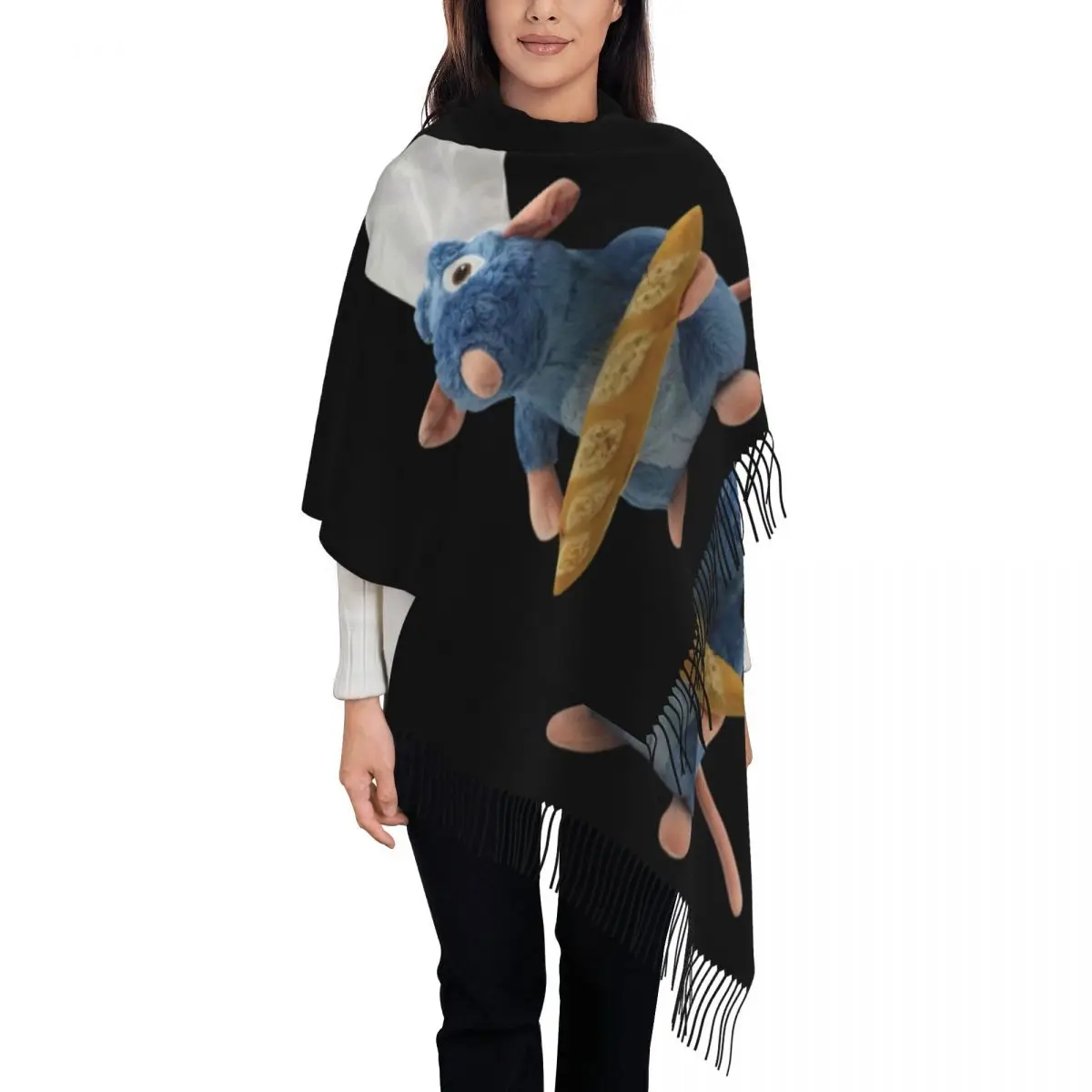 

Custom Funny Ratatouille Remy Meme Tassel Scarf Women Soft Shawl Wrap Lady Winter Fall Scarves