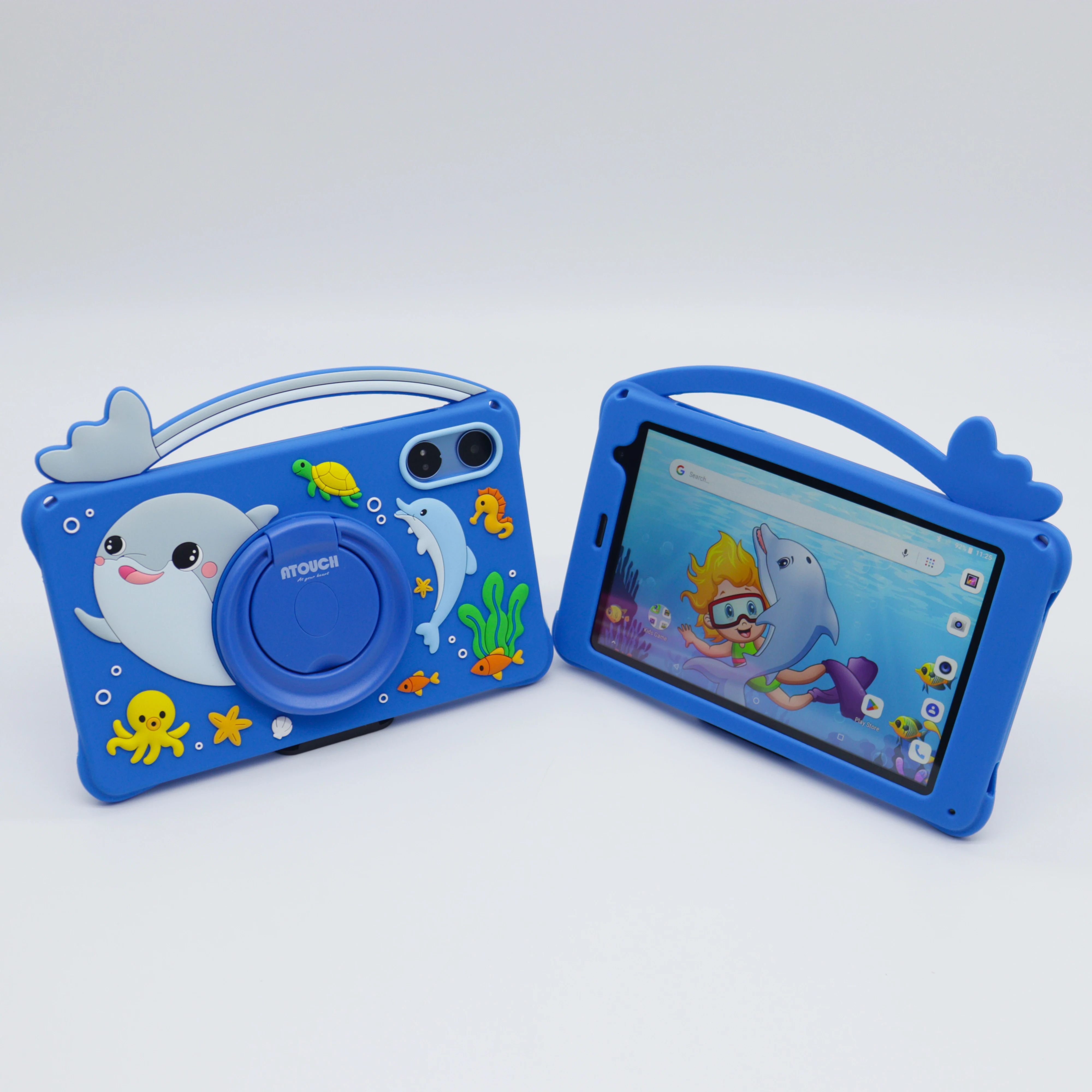 ATOUCH  KD55 dolphin 8 Inch Kids Tablet, Android 12 Quad Core Tablet PC with 3GB RAM + 64GB ROM, 1280*800 IPS Screen, 9000mAh Ba