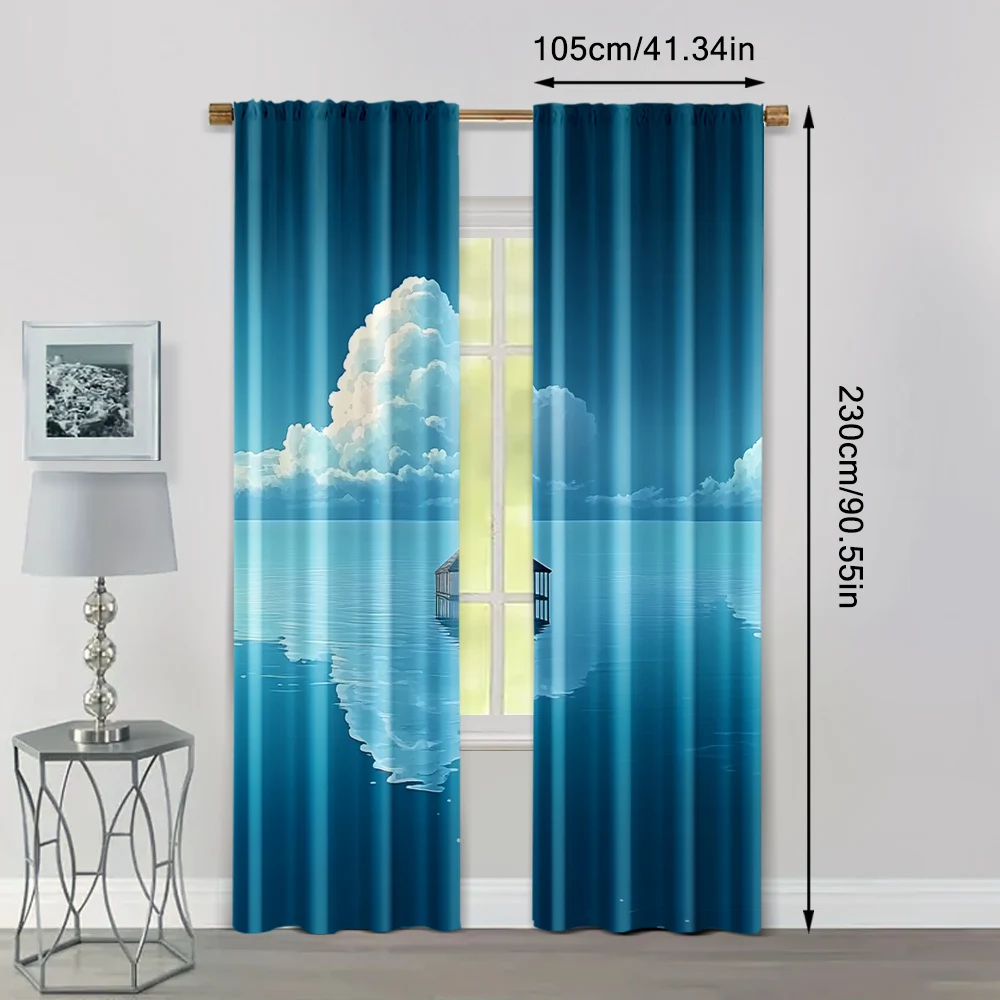 قطعتان من ستائر ستائر النظر إلى البرج على طريق البحر بوليستر قابل للغسل في الغسالة، بدون كهرباء لحفلة عيد الميلاد مثالية لـ #4