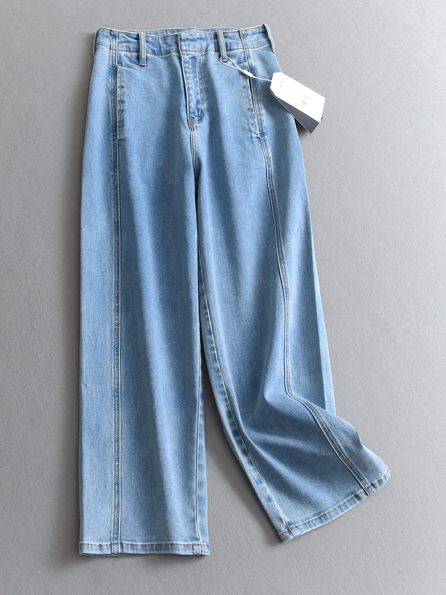

Retro Blue High Waist Slimming Loose Straight Leg Jeans Women's Nine-Piece Denim Pants T405 3D Cutting High Waist Loose Fit L...