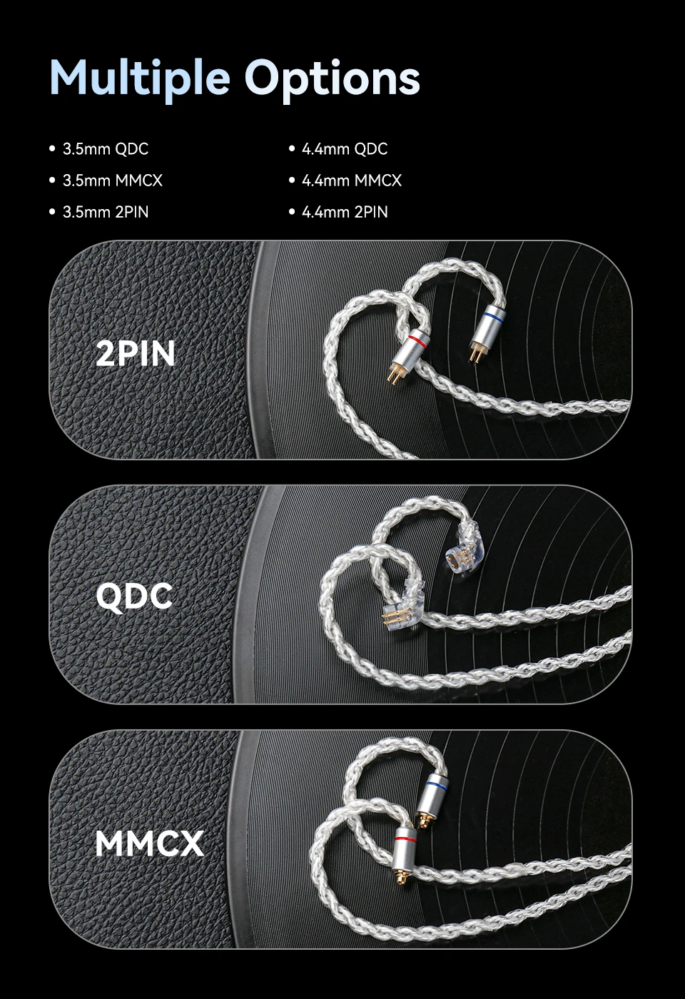 KBEAR BaiZe 8-adriges, hochreines, versilbertes OFC IEM-Kabel, austauschbares, symmetrisches 3,5/4,4mm QDC Kopfhörerkabel für KZ ZS12 Pro X – Detail 10