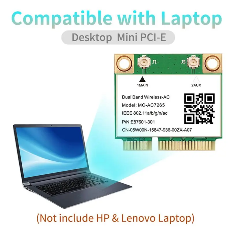 Exquisite-10X 1200Mbps Bluetooth 4.2 Mini PCI-E Wifi Card MC-AC7265 Wireless Network Card 7265 802.11Ac 2.4G 5Ghz 7260HMW