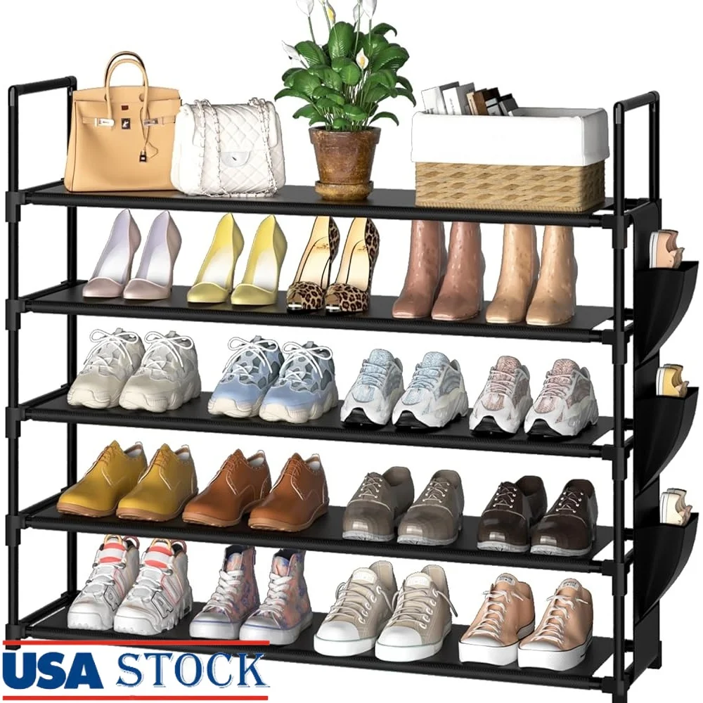 

5 Tier Shoe Rack Organizer 20-25 Pairs Compact Storage Entryway Shoe Holder Adjustable Lightweight Sturdy Multiuse Shoe Shelf