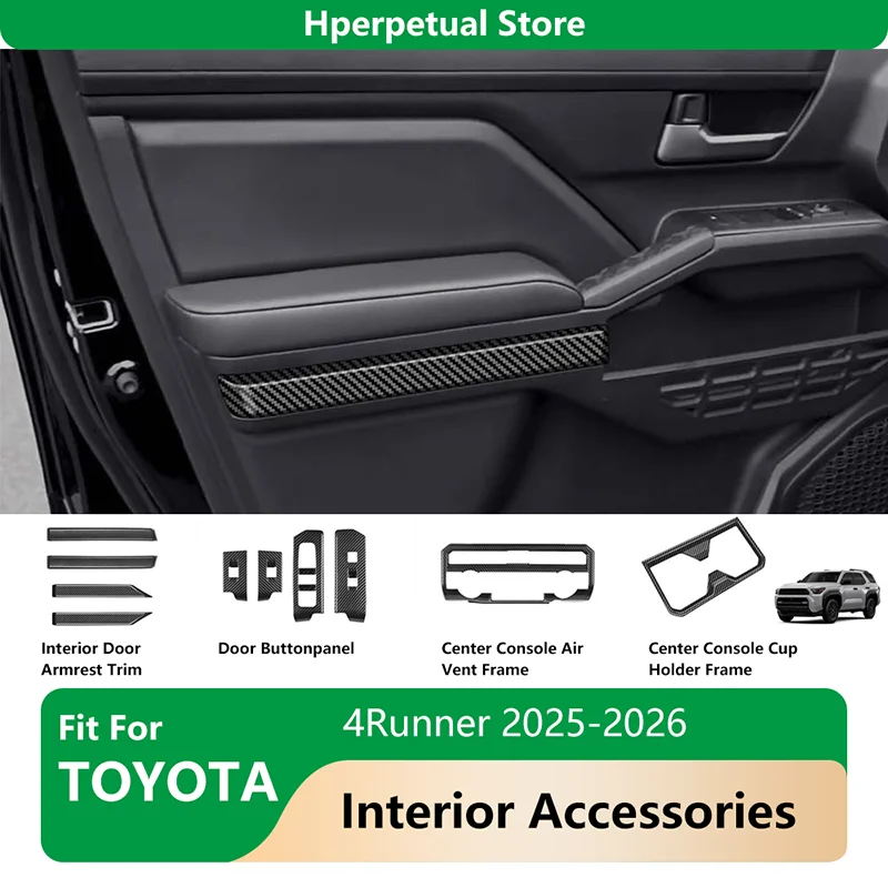 

ABS Interior Trim Kit For Toyota 4Runner 2025-2026 Car Door Armrest Door Switch Panel Central Air Vent & Cup Holder Frame