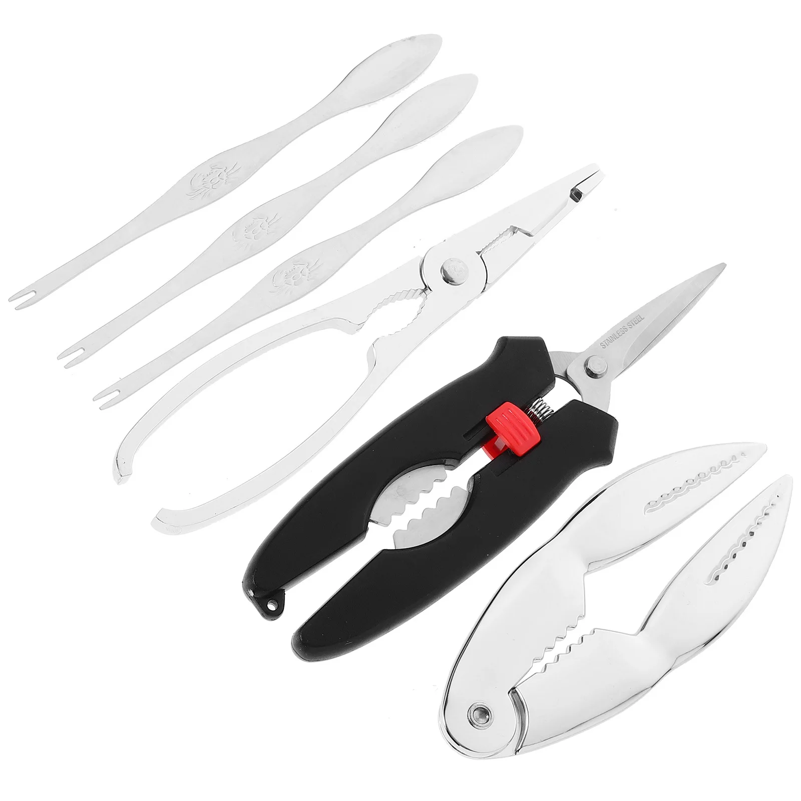 

Alipis Crab Peeling Tool Scissors Clamp Pliers Fork Needle Seafood Eating Set for Family