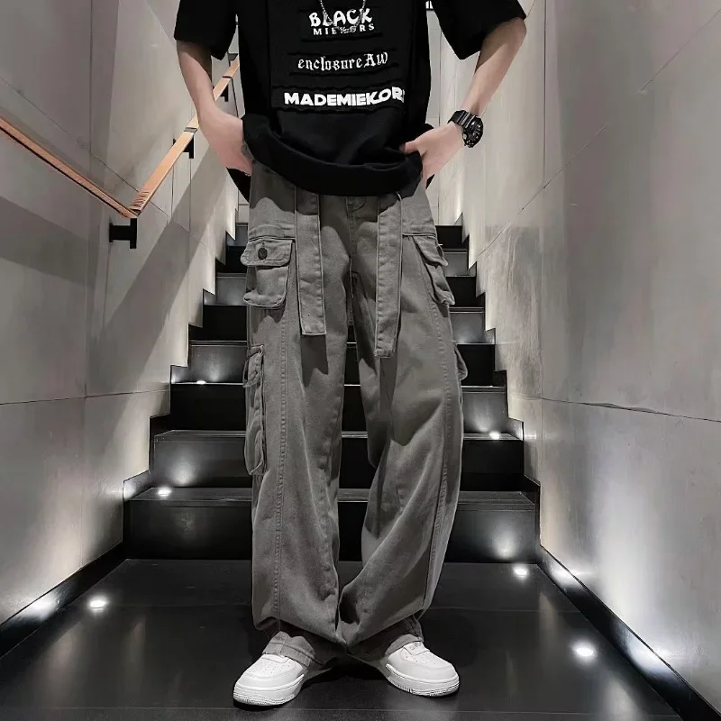 

Men's Cargo Pants Multipockets Wide Straight Male Trousers Multi Pocket Casual Baggy Street Fashion Cotton Oversize Long Y2k Emo