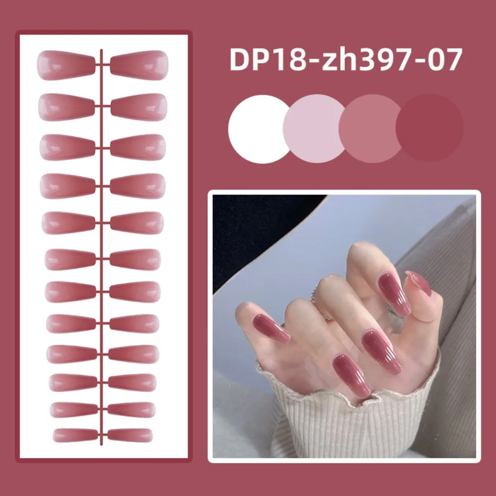

24Pcs Detachable Solid Color Fake Nails Wearable Bright Short Trapezoid False Nails Full Cover Manicure Press-on Nails Women