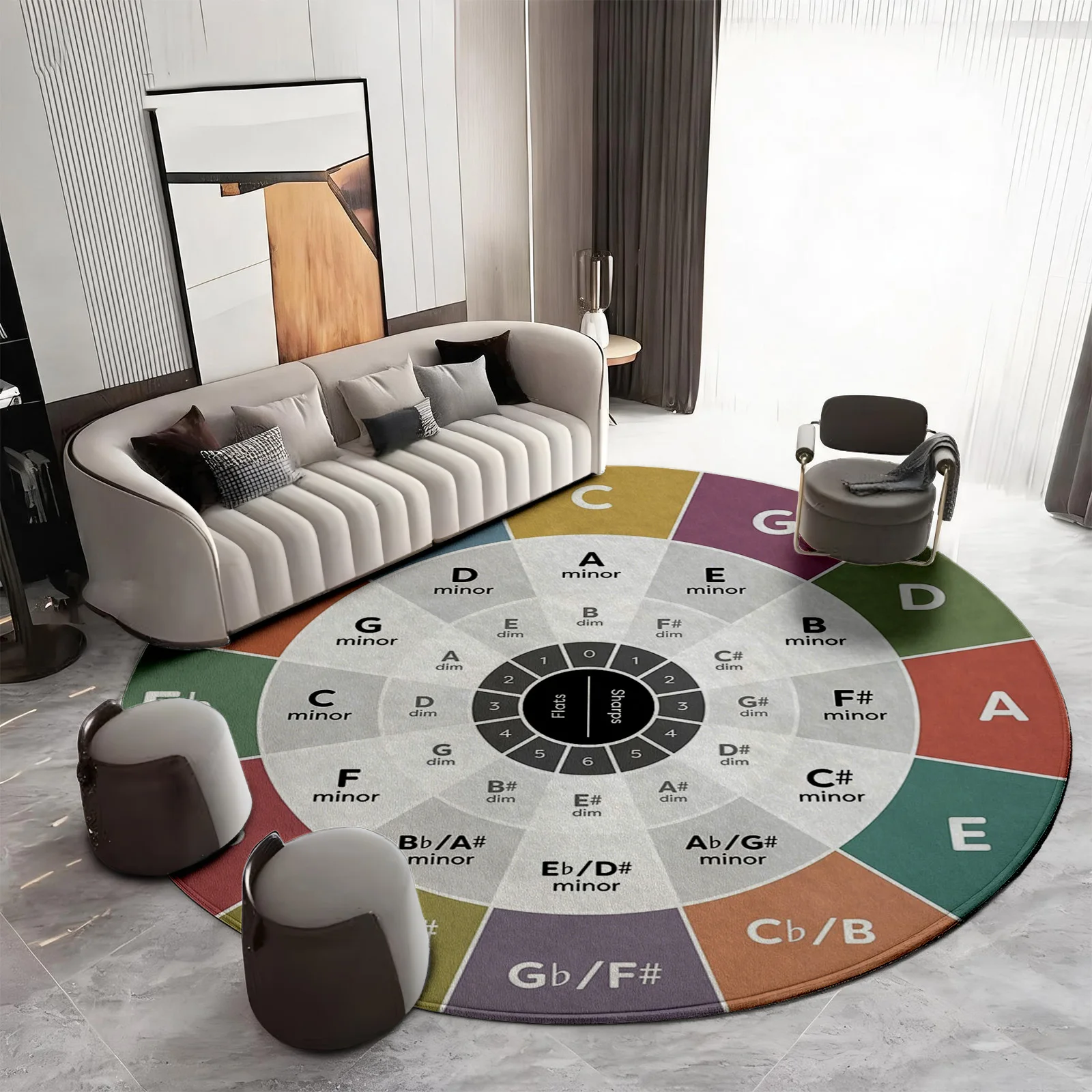 Acoustic Music Notes Round Area Rug Mat Home Decor Chord Scale Diagram Living Room Floor Carpet for Musicians Aesthetic Theory M