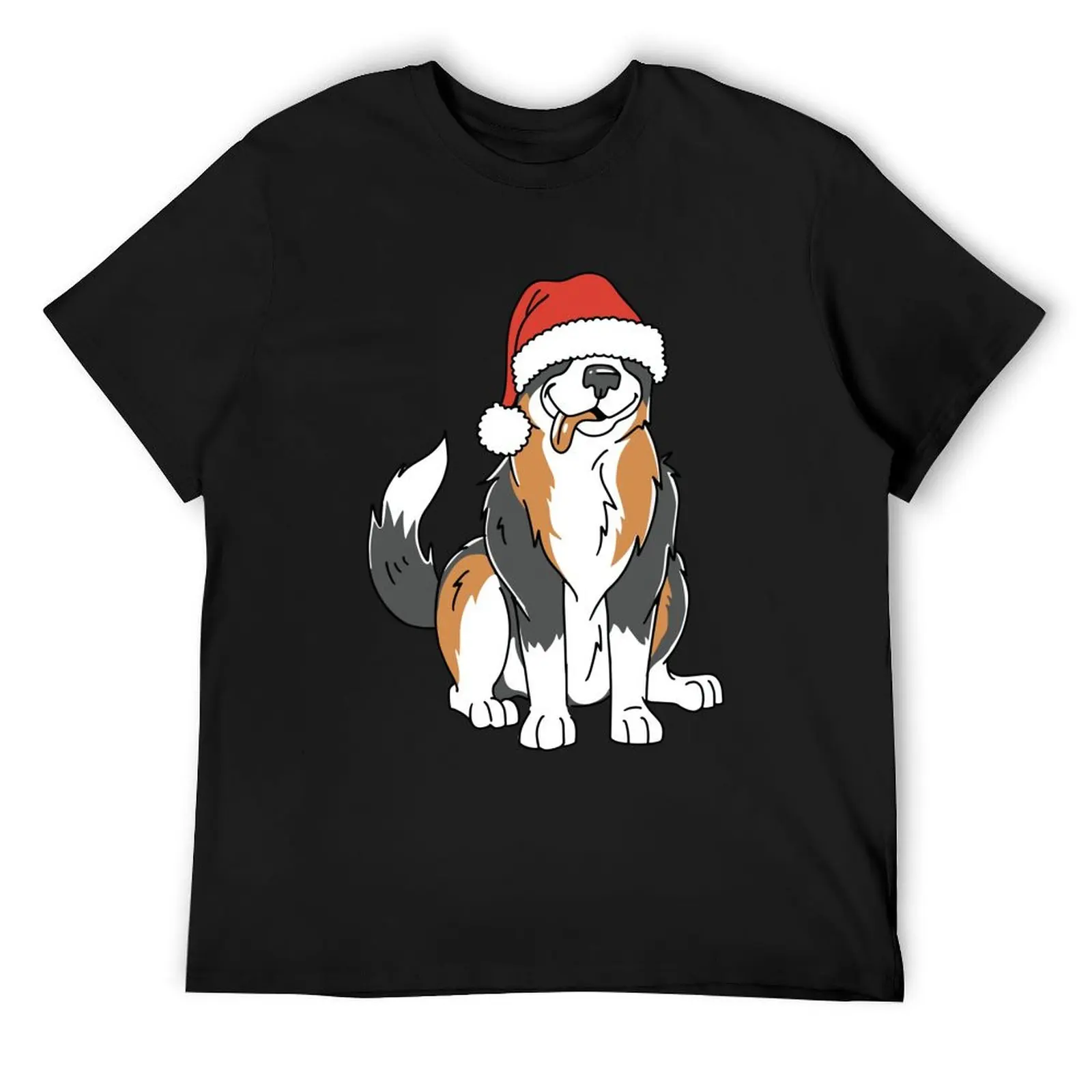 

Funny Australian Shepherd Christmas Dog in Santa Hat T-Shirt blue lock clothes Men's t-shirts