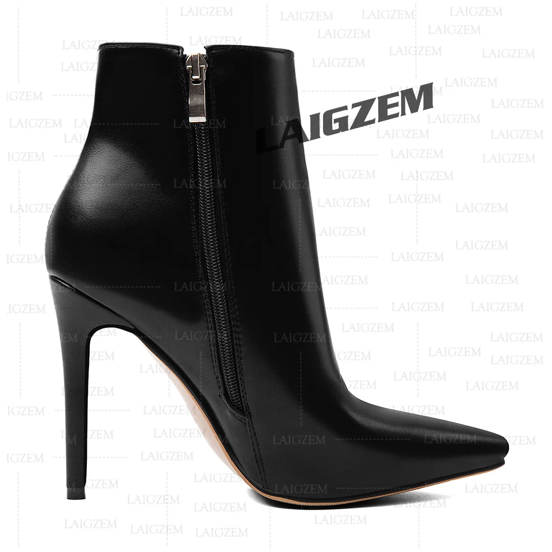 LAIGZEM Damen Stiefeletten mit spitzer Zehenpartie, seitlichem Reißverschluss, Stiletto-Absatz, dünne High Heels, handgefertigte Damenschuhe, große Größen 41 44 47