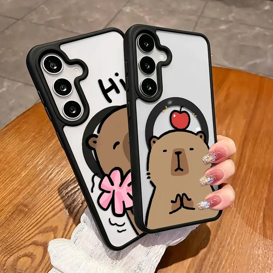 Magnetic Phone Cover Case for Samsung Galaxy S26 Plus S23+ S23 S22 S24+ Ultra S26+ S25 S24 FE S25 Cartoon Cute Capybara