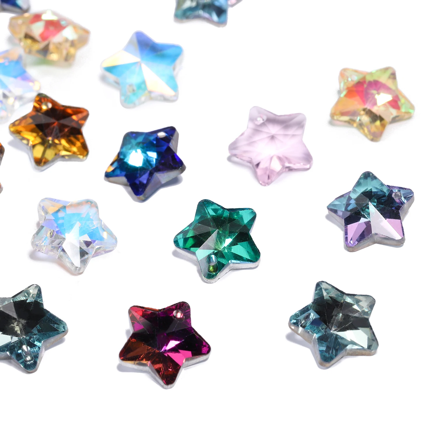 8pcs 13mm Pentagram Shape Crystal Quartz Beads Single Hole Pendant Glass Beads Handmade for DIY Jewelry Making Necklace Bracelet