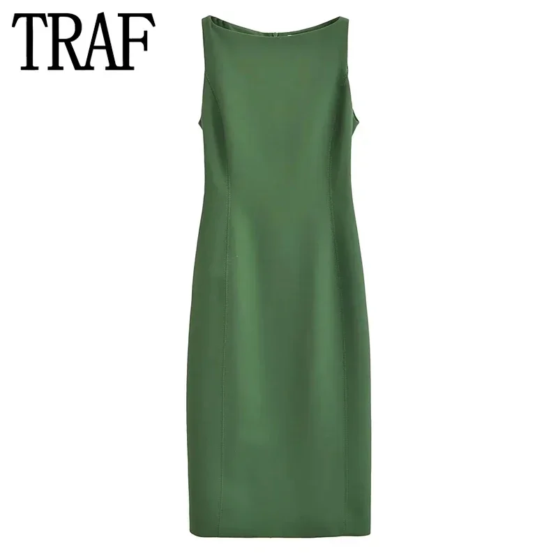 TRAF Tank Red Midi Dress Woman Sleeveless Long Dresses For Women Casual Simple And Elegant Formal Dress Slit Party New Dresses