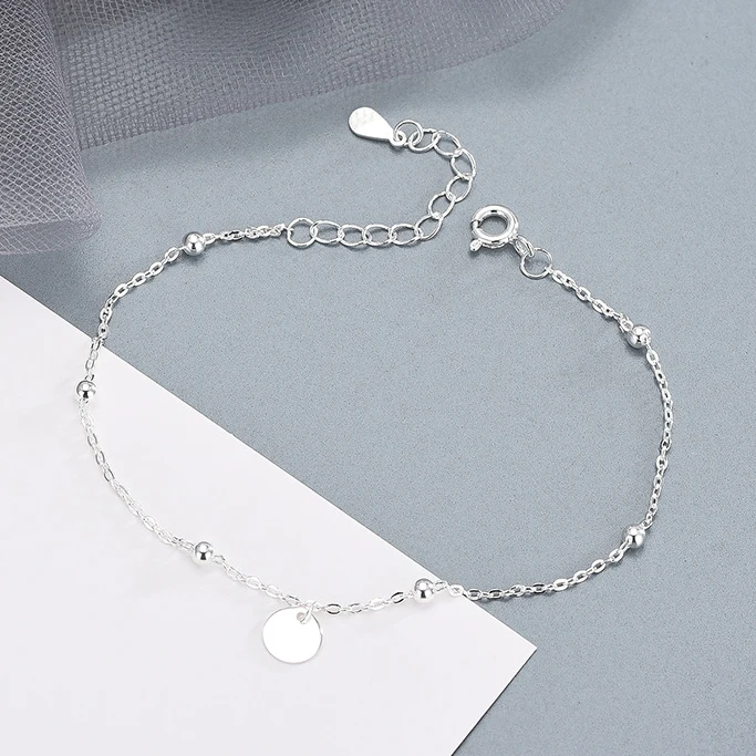 Braccialetti con ciondoli con perline planchet rotonde minimaliste in vero argento sterling 925 per le donne Accessori geometrici di alta gioielleria alla moda