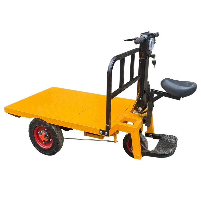 Electric Foldable Industrial Steel 3-Wheel Flatbed Hand Truck for Construction Site Brick Hauling Warehouse Cargo Transport