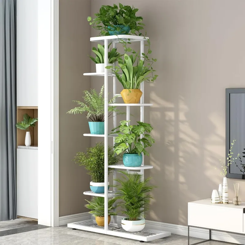 حامل نباتات معدني مكون من 7 طبقات - رف حامل أوعية زهور مكون من 8 أوعية، شاشة زراعة داخلية وخارجية لغرفة المعيشة في الفناء والحديقة والشرفة #2