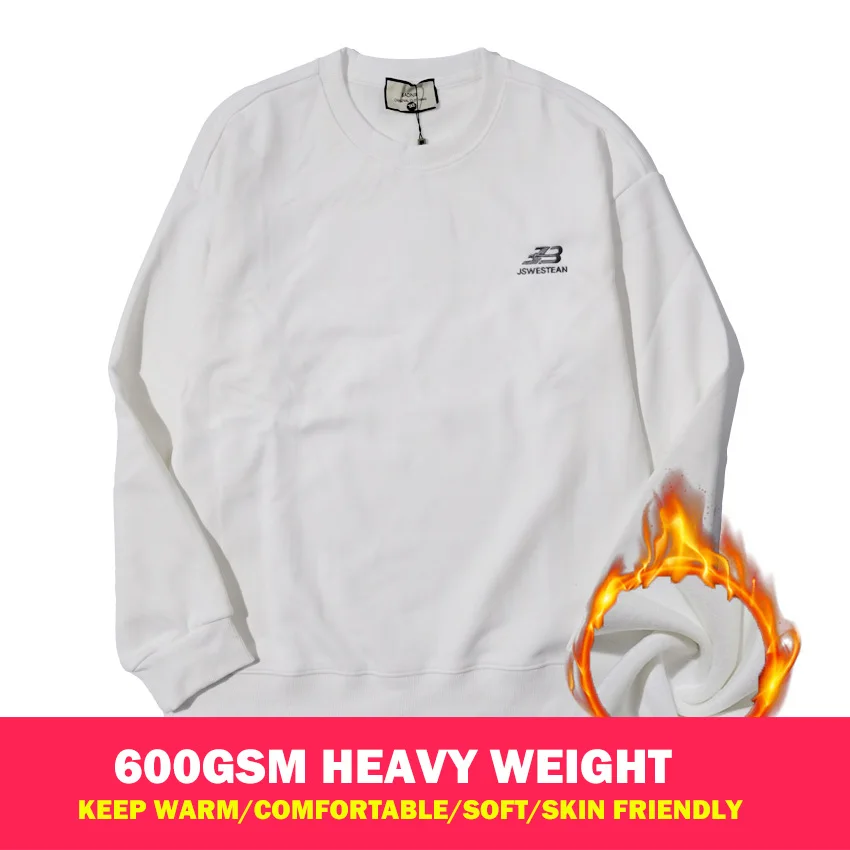 Men's Sweatshirt 600GSM Heavy Weight Letter embroidery Pullover Hoodies Round neck fleece Men clothing Casual streetwear top