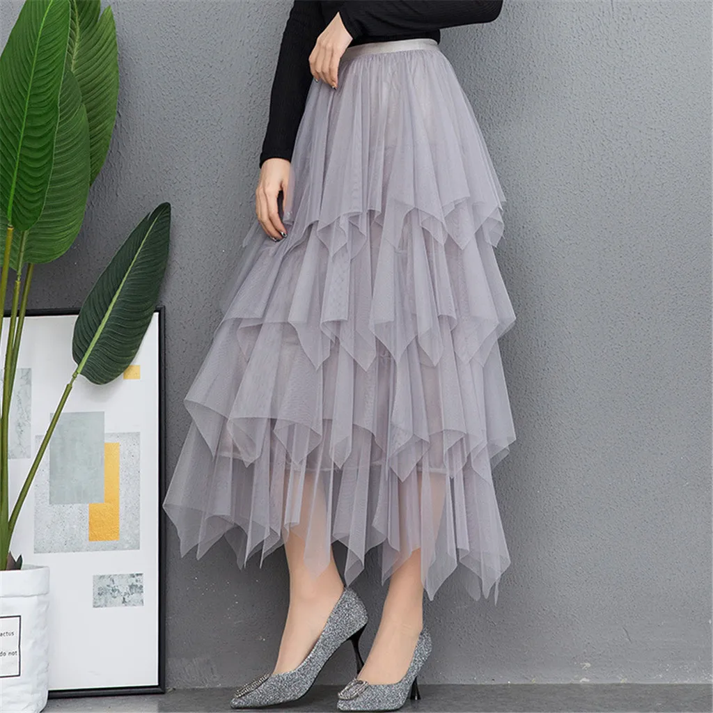 

Women Skirt Casual Comfortable Tulle High Waist Pleated Tutu Skirt Ladies Midi Skirt Faldas Vintage Korean Fashion Skirts