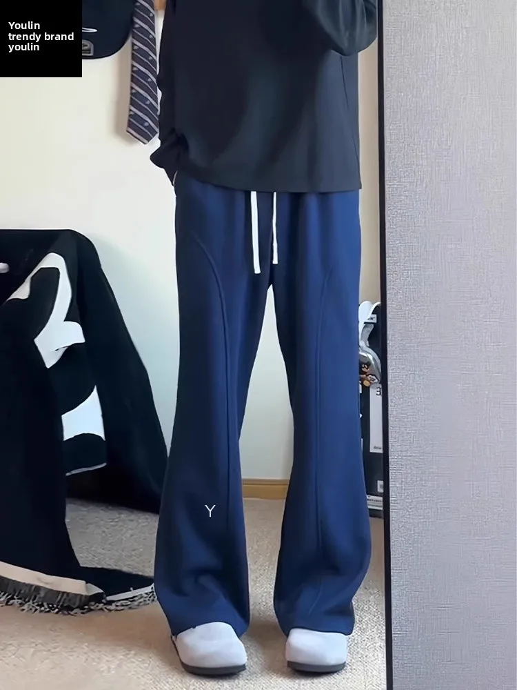 

American Style Knife Sweatpants Men's Autumn Fashion Bell Bottoms CleanFit Straight Leg Sports Trousers Dark Blue