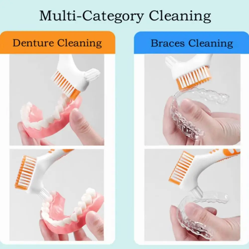 Brosse de nettoyage de prothèses dentaires, brosse à fausses dents, poils multicouches doux, soins buccaux, brosse à dents douce et sûre, 1 pièce