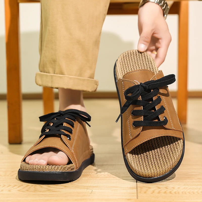 

Мужские новые летние тапочки 2025 года с противоскользящей и мягкой подошвой с защитой от запаха для пляжа и прохладных сандалий