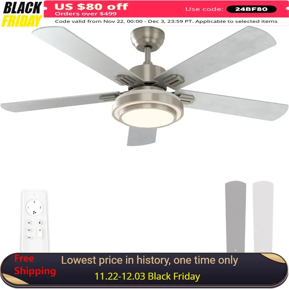 

Ceiling Fan, Ceilings Fan with Lights Remote Control, 52 Inch, Brushed Nickel, Ceiling Fan